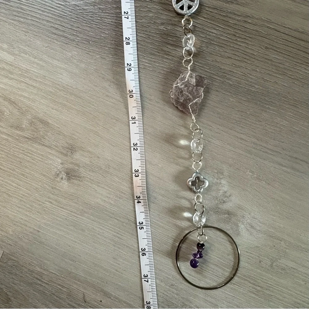 Handmade One of a Kind Gemstone Wall Hanging Lepidolite & Amethyst